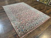 Unique Persian Qum Rug 5x7, Repeated Paisely Boteh Design, Ivory Red Blue, Handmade Antique Wool Persian Carpet, Finely Hand Knotted