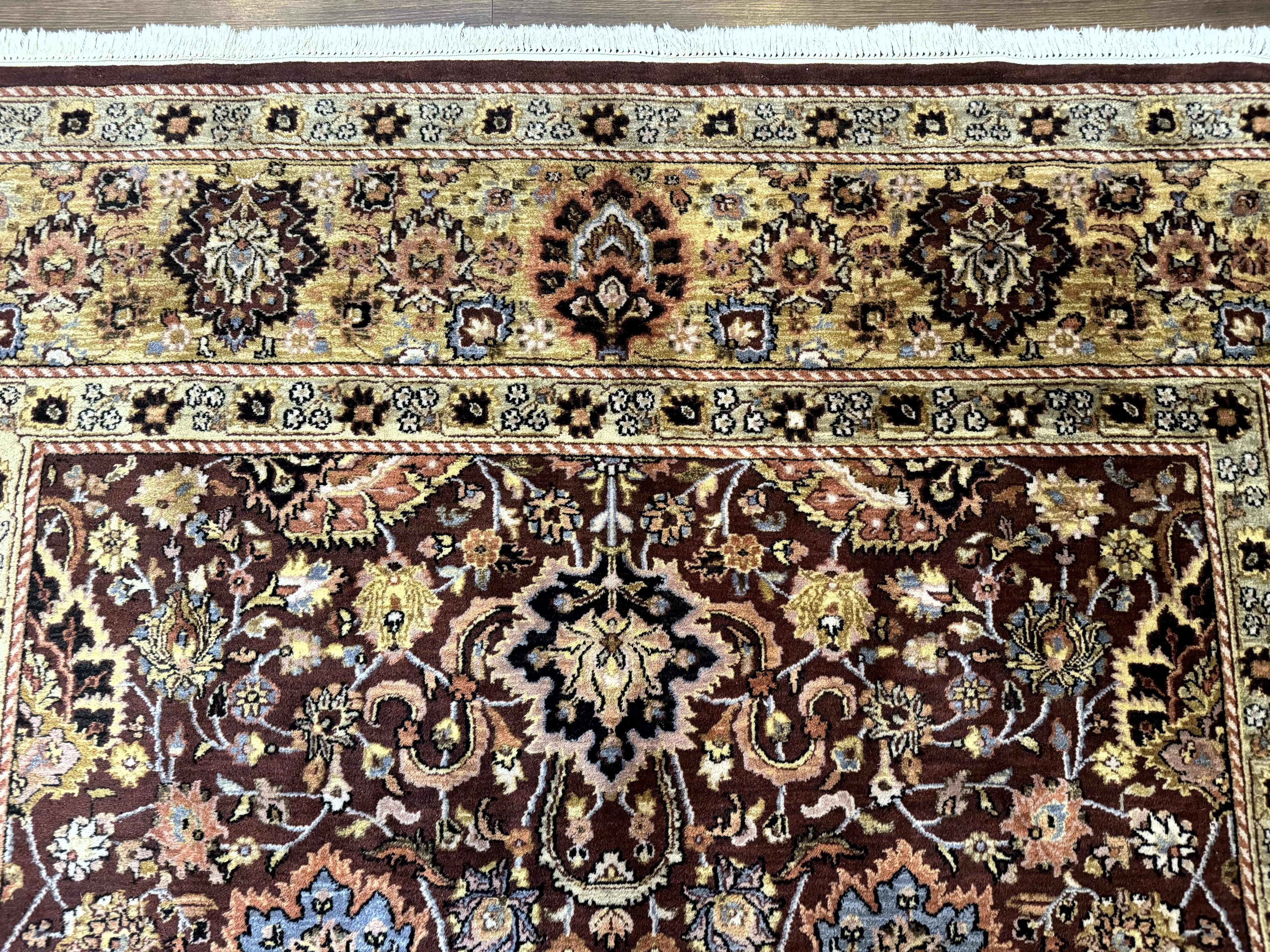 Indo Persian Rug 8x11, Eggplant & Tan, Allover Pattern, Wool Couristan Handmade Rug