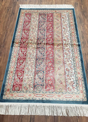 Paisley Pattern Silk Rug, Boteh Design, All Silk Accent Rug, Oriental Carpet, Very Detailed, 2' 8" x 4' 1", New, Bamboo Silk