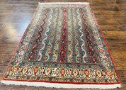 Persian Qum Rug 4x7, Striped Paisley Boteh Design