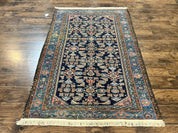 Antique Persian Tribal Rug 5x7, Navy Blue & Pink, Hand Knotted Handmade 1920s Wool Rug, Allover Pattern, Persian Hamadan Rug