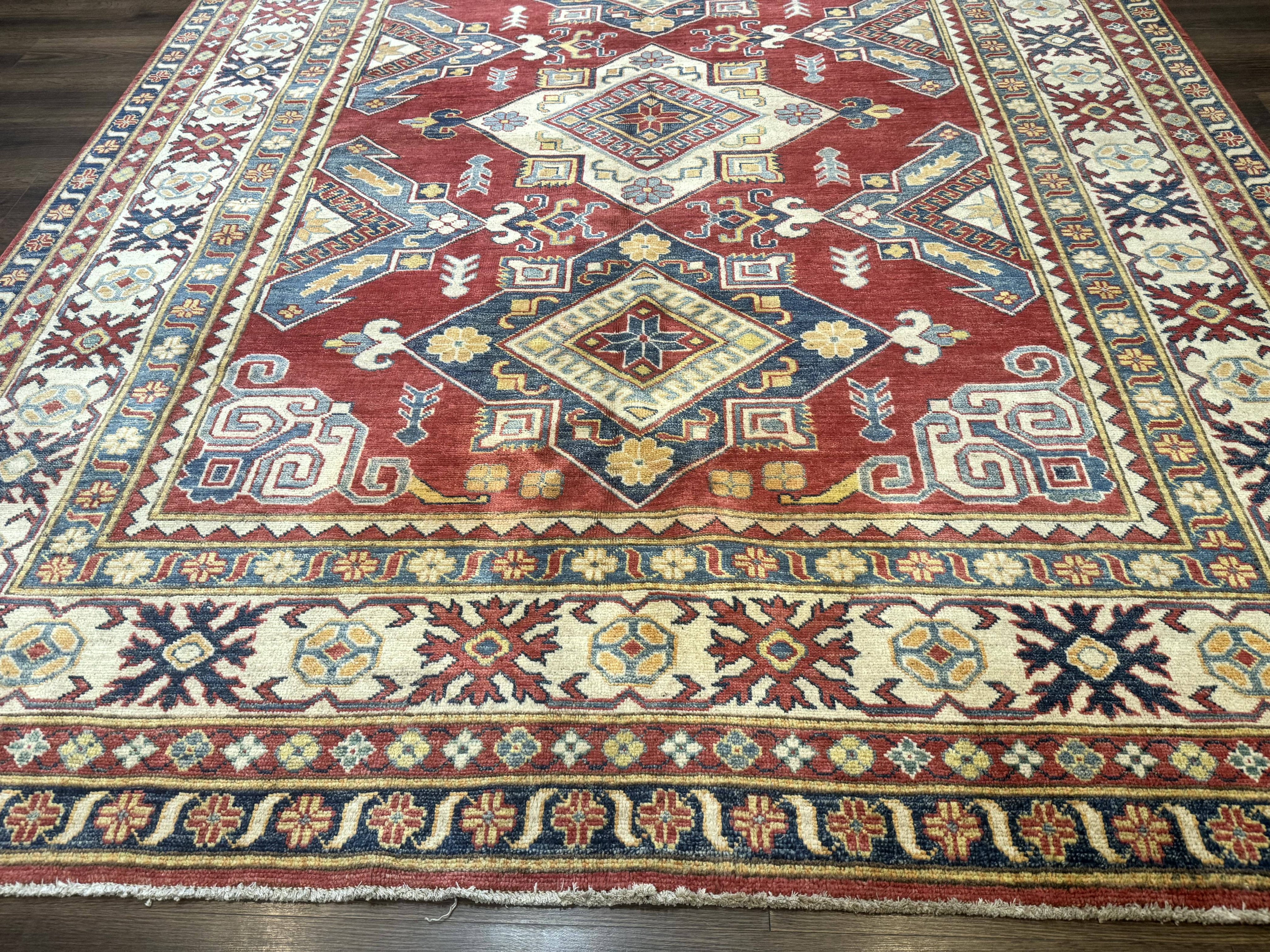 Turkish Kazak Rug 7.6 x 9.5, Geometric Medallions, Caucasian Pattern