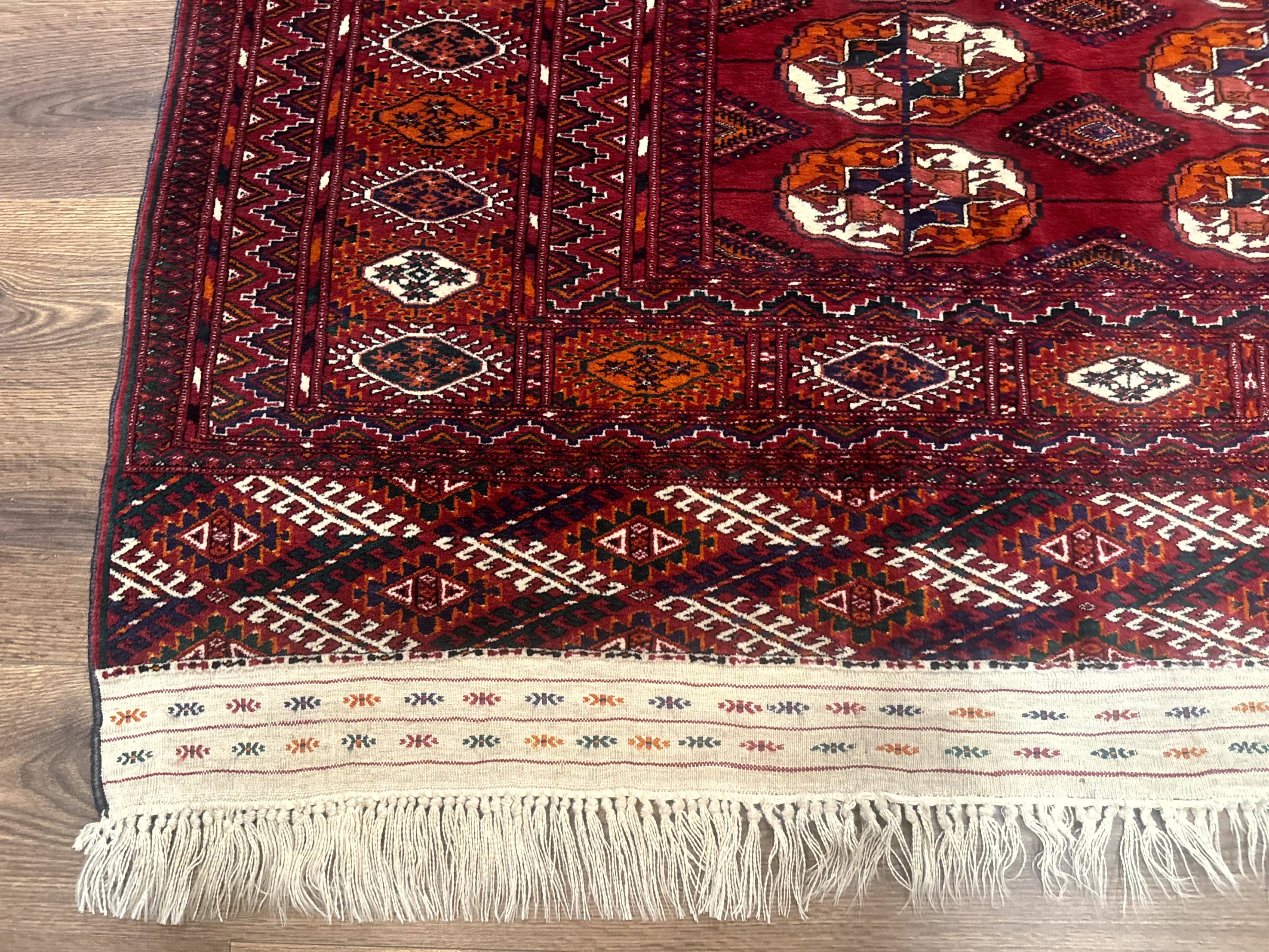Persian Turkoman Rug 7x9, Red Tribal Carpet