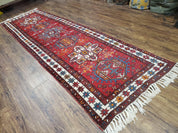 Antique Persian Heriz Karajeh Runner Rug, Red, Hand-Knotted, Wool, 3' 3" x 10' 11"