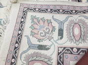 Ivory & Teal Indo Persian Area Rug 9x12, Wool Hand-Knotted Oriental Carpet, 9 x 12 Soft Traditional Living Room Rug, Dining Room Rug