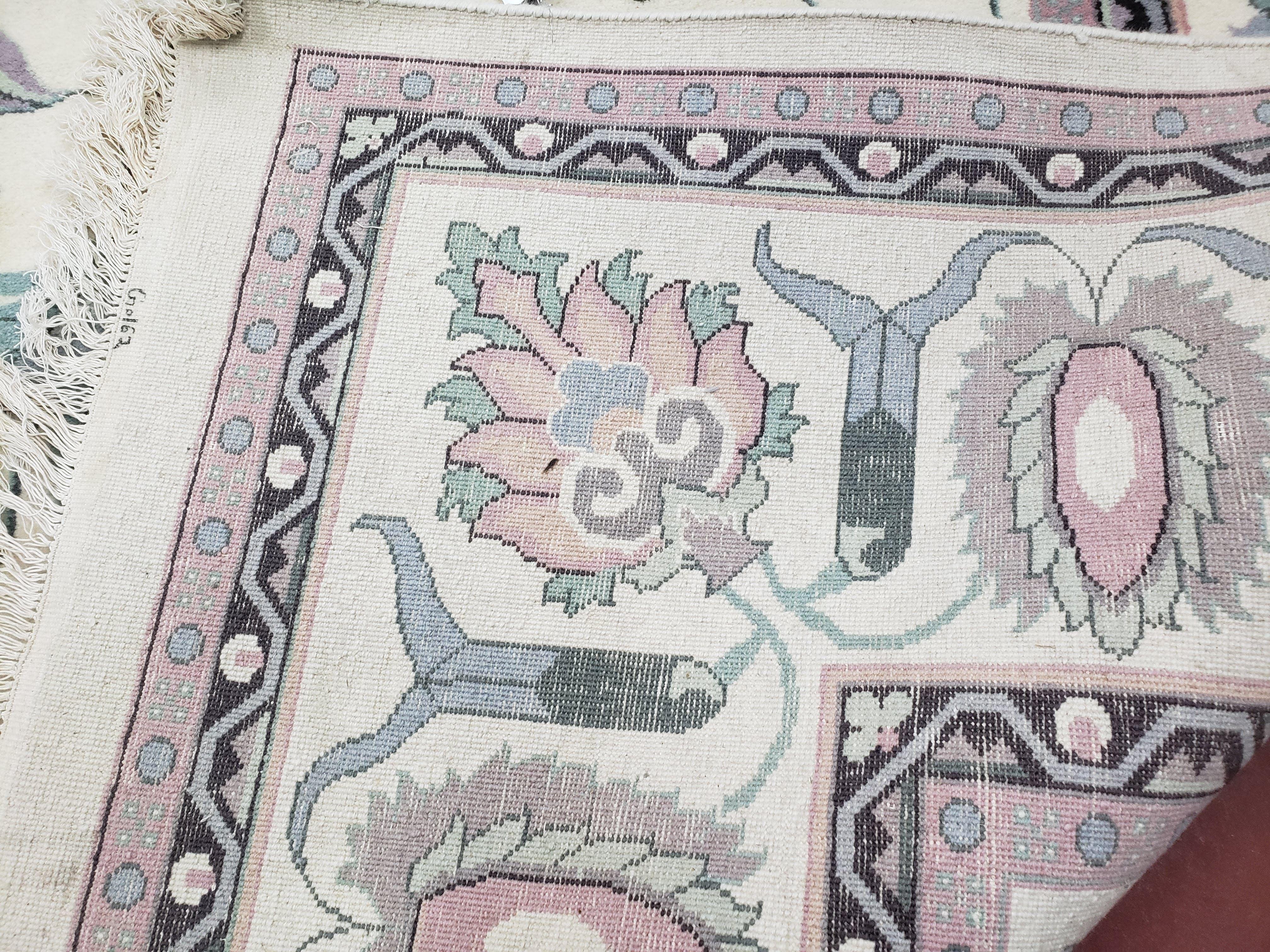 Ivory & Teal Indo Persian Area Rug 9x12, Wool Hand-Knotted Oriental Carpet, 9 x 12 Soft Traditional Living Room Rug, Dining Room Rug