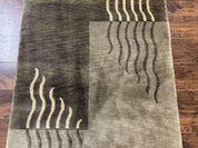 Modern Tibetan Wool Rug 3.6 x 5.6, Shades of Green, Abstract Design