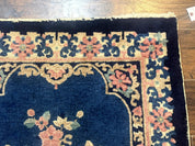 Blue and Beige Chinese Wool Rug 3x6, Chinese Fete Rug, Peking Rug, Antique Chinese Carpet