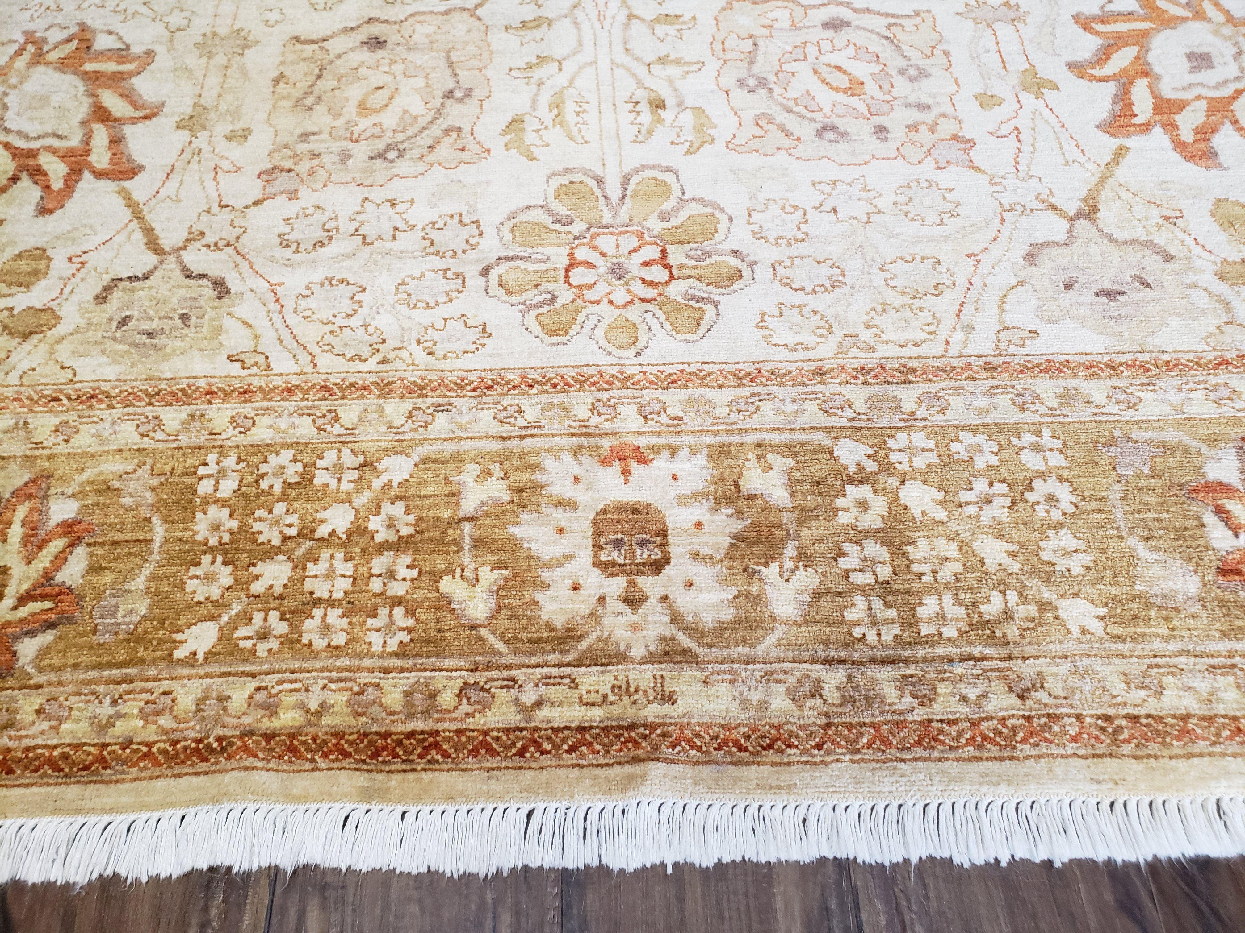 8x10 Oushak Rug, Pakistani Peshawar Wool Carpet, Beige Tan