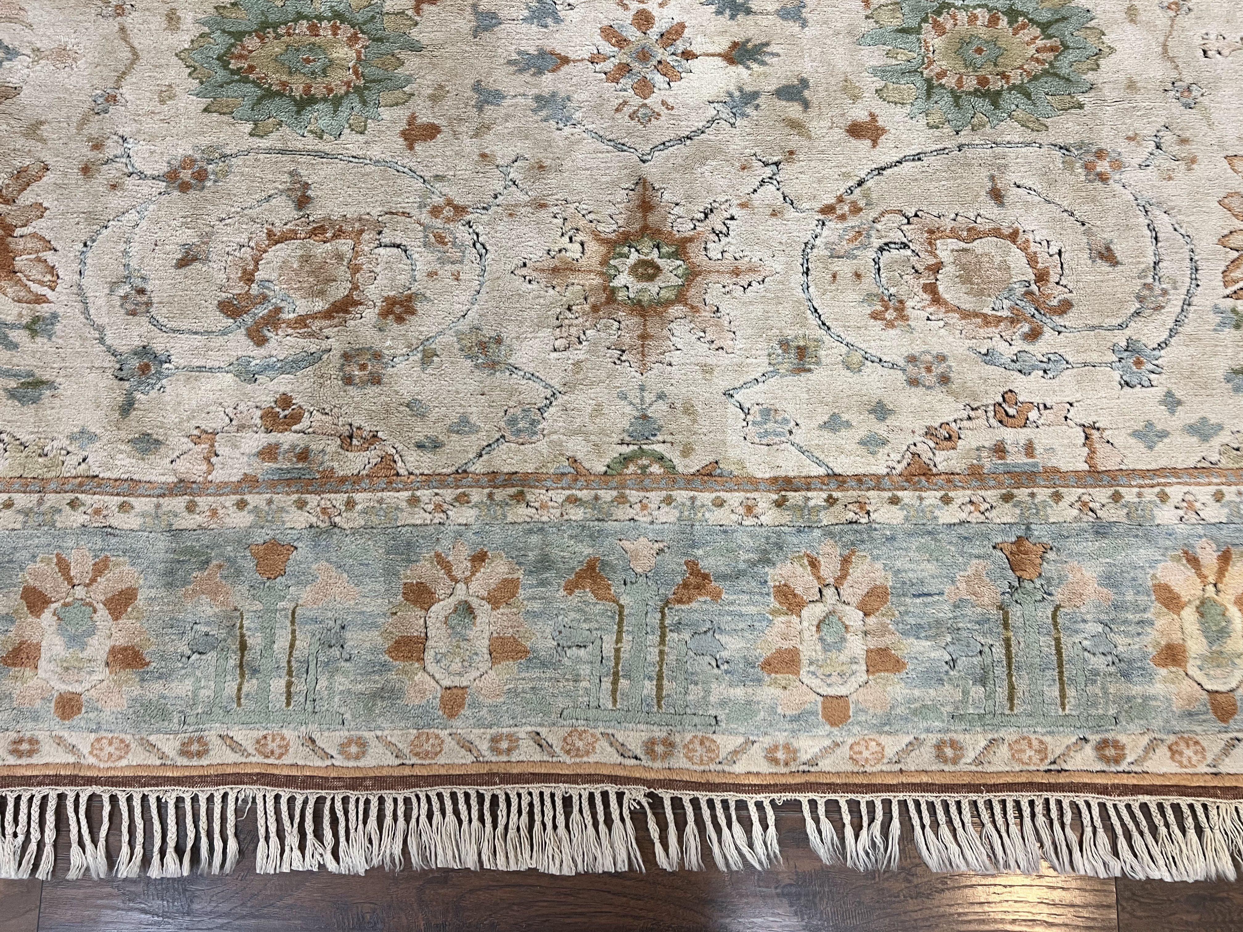 Turkish Oushak Rug 9x10, Farmhouse Rug, Beige & Light Blue