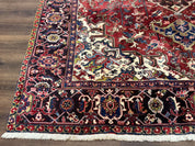 Antique Persian Heriz Rug 8x11, Geometric Tribal Wool Carpet, Brick Red
