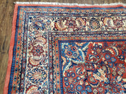 Semi Antique Persian Sarouk Rug 9x12,  Semi Open Field with Central Medallion, Hand Knotted Wool, Tomato Red, 9 x 12 Authentic Oriental Carpet