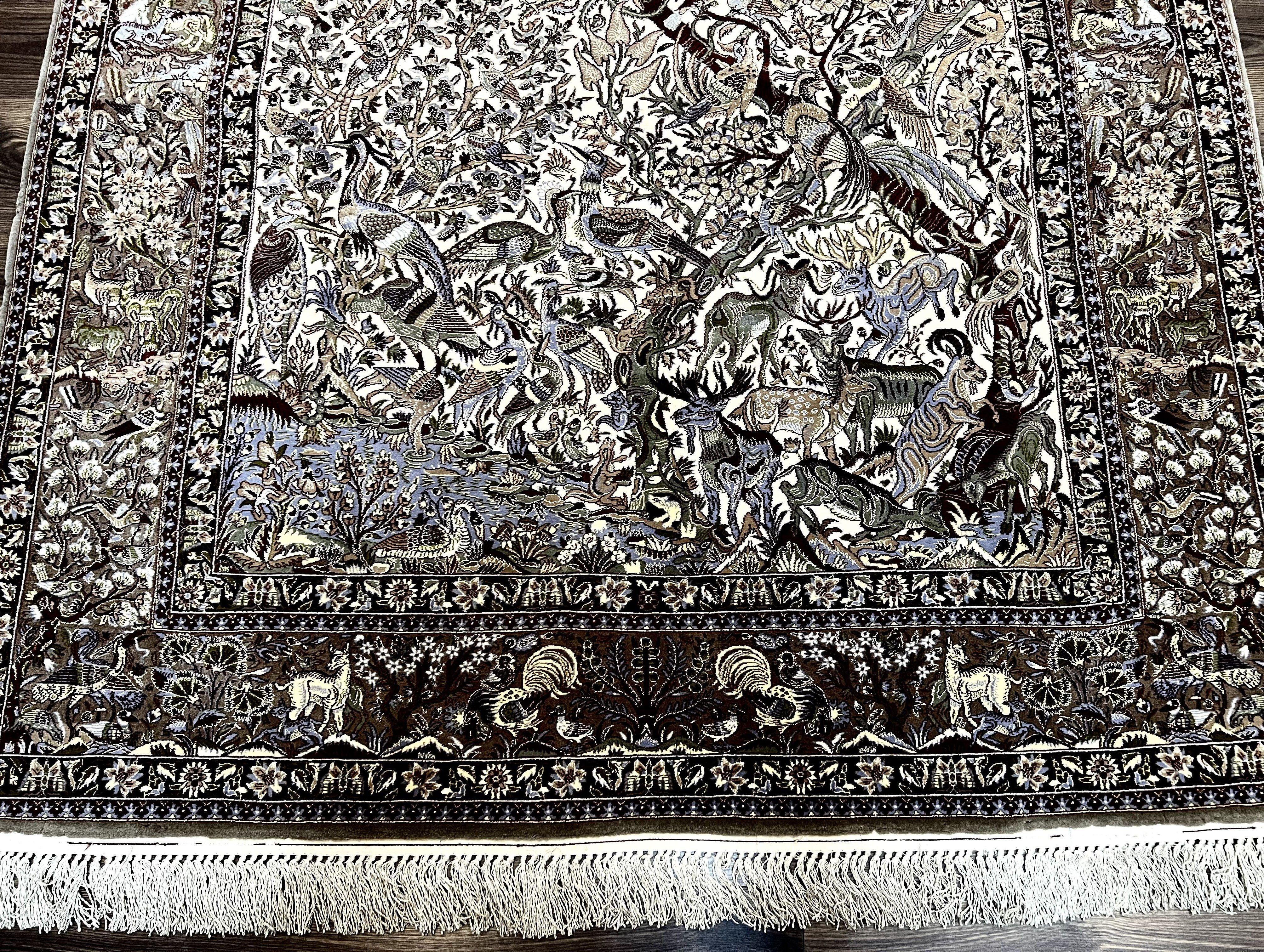 Persian Isfahan Rug 5x8 - Tree of Life, Animal Pictorials, Kork Wool & Silk