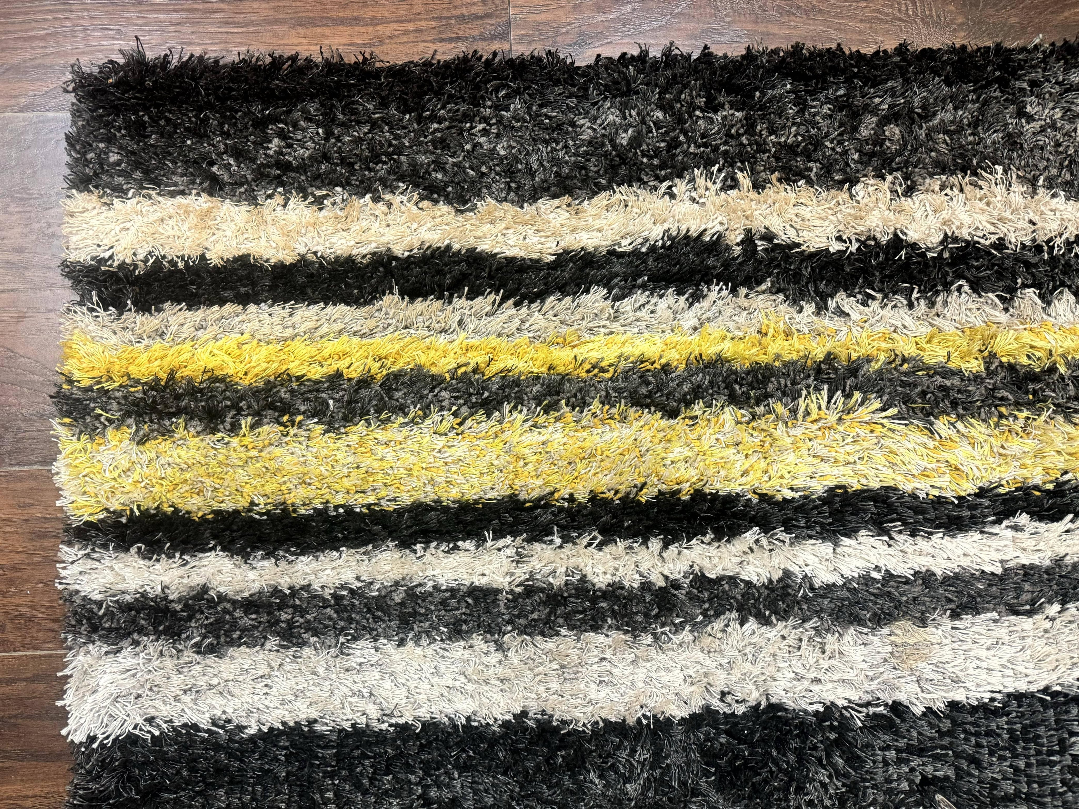 Shag Rug 5x8, Yellow Ivory Charcoal, Contemporary