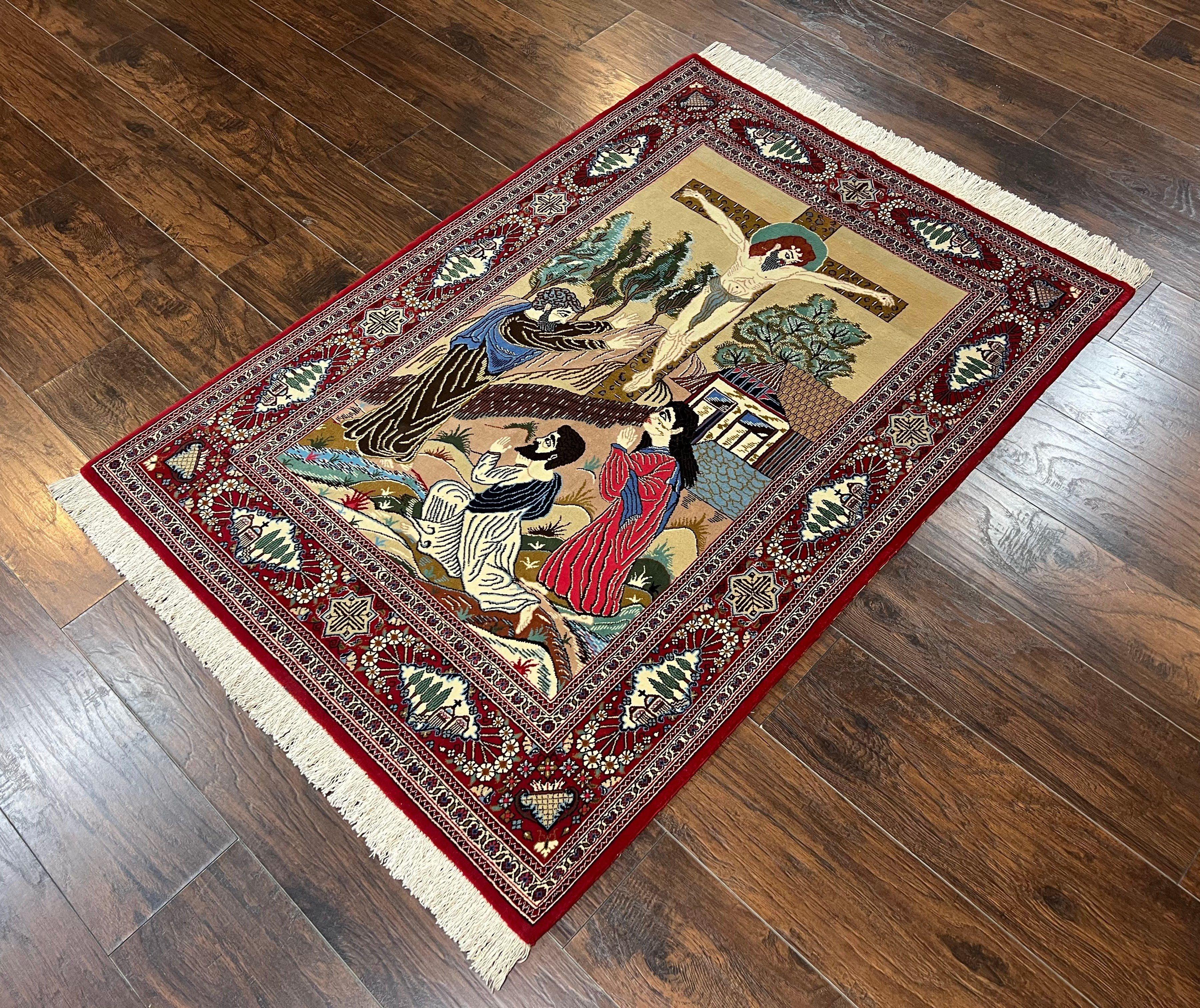 Persian Kashan Pictorial Rug 3x5 - Jesus on Cross