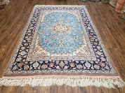 Persian Isfahan Rug, Kork Wool on Silk Foundation, Sky Blue, Hand-Knotted, 5' 1" x 7' 8"