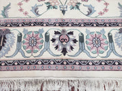 Ivory & Teal Indo Persian Area Rug 9x12, Wool Hand-Knotted Oriental Carpet, 9 x 12 Soft Traditional Living Room Rug, Dining Room Rug