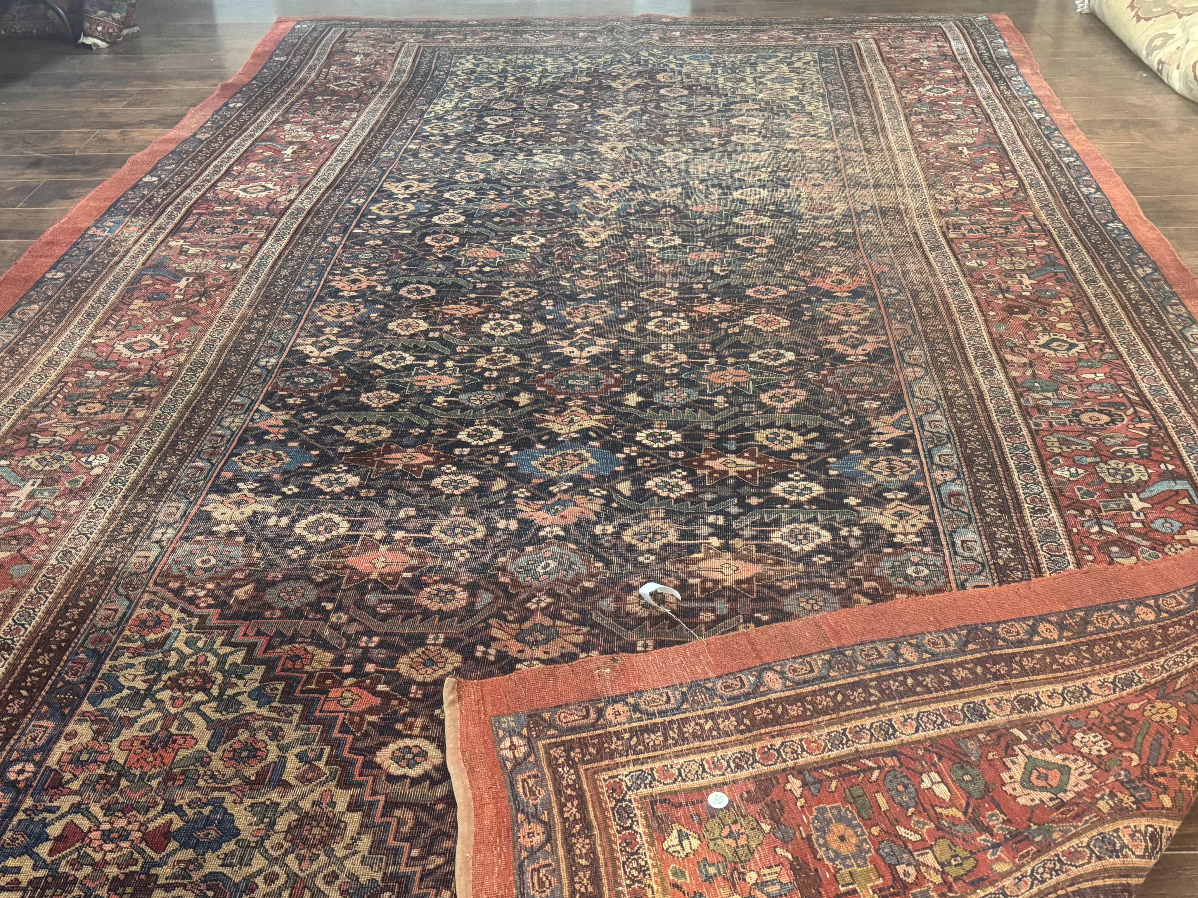 Antique Persian Bidjar Rug 8x15 – Navy Blue, Herati Pattern, Early 20th Century