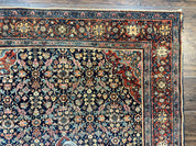 Persian Rug 4x7 Antique Sarouk Farahan Carpet, Navy Blue and Red Wool Rug