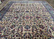 Antique Persian Rug 10x15, Camel and Cyan, Allover Pattern, Rare, Samarkand Rug
