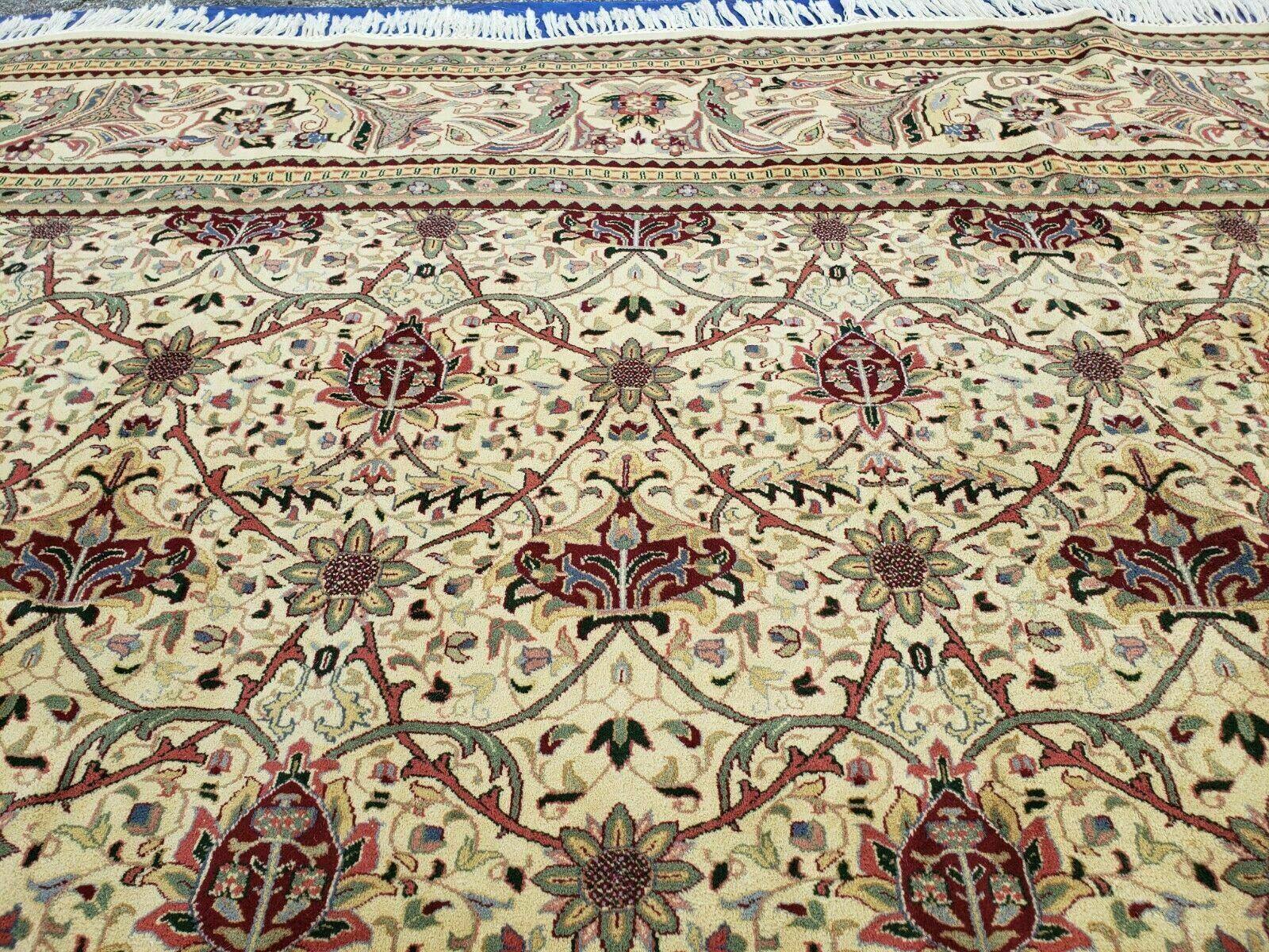 12' X 18' One-of-a-Kind Indian Agra Hand-Knotted Wool Rug Handmade Organic Dyes