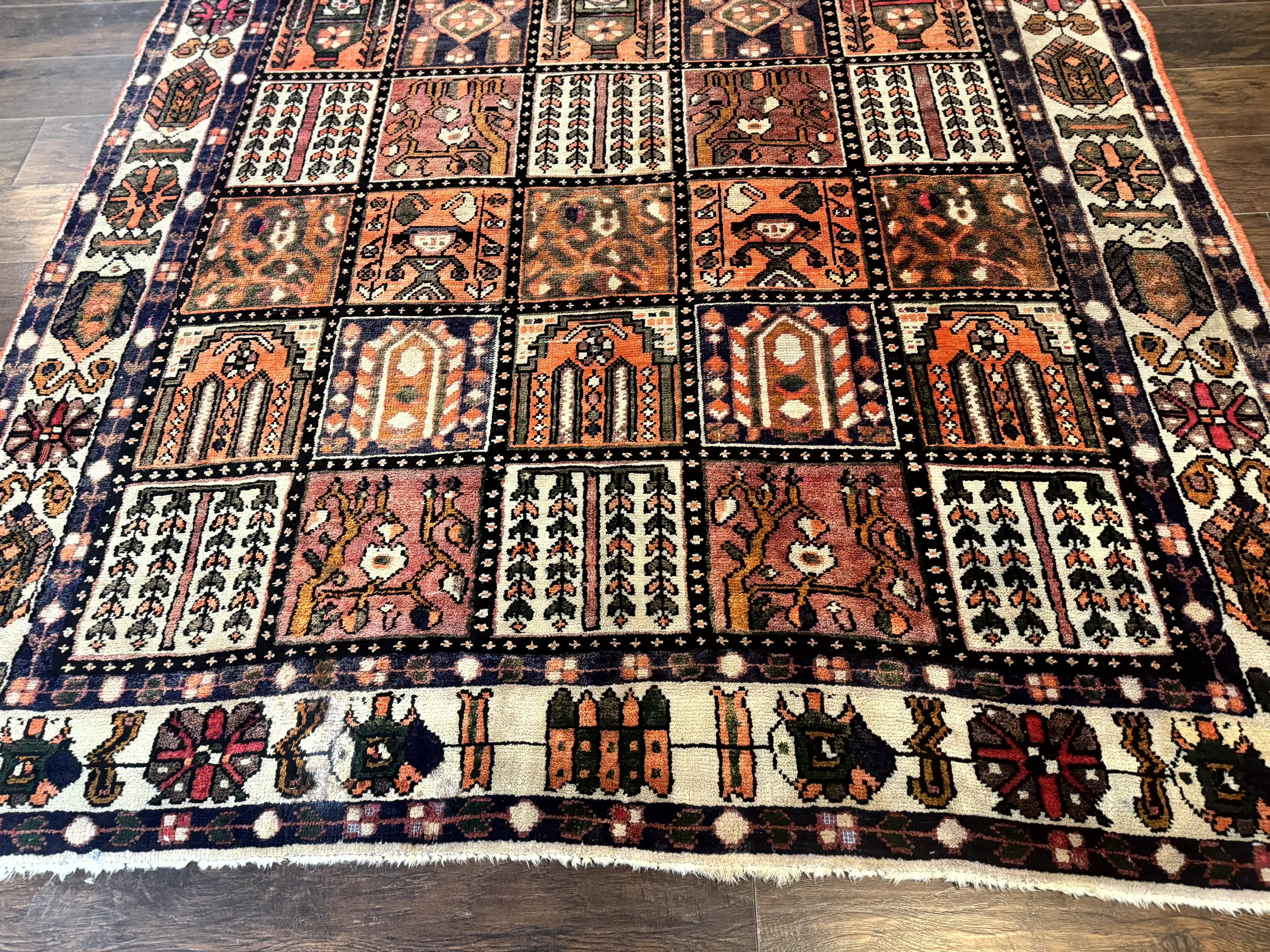 Persian Bakhtiari Tribal Rug 7x10, Panel Design, Semi Antique