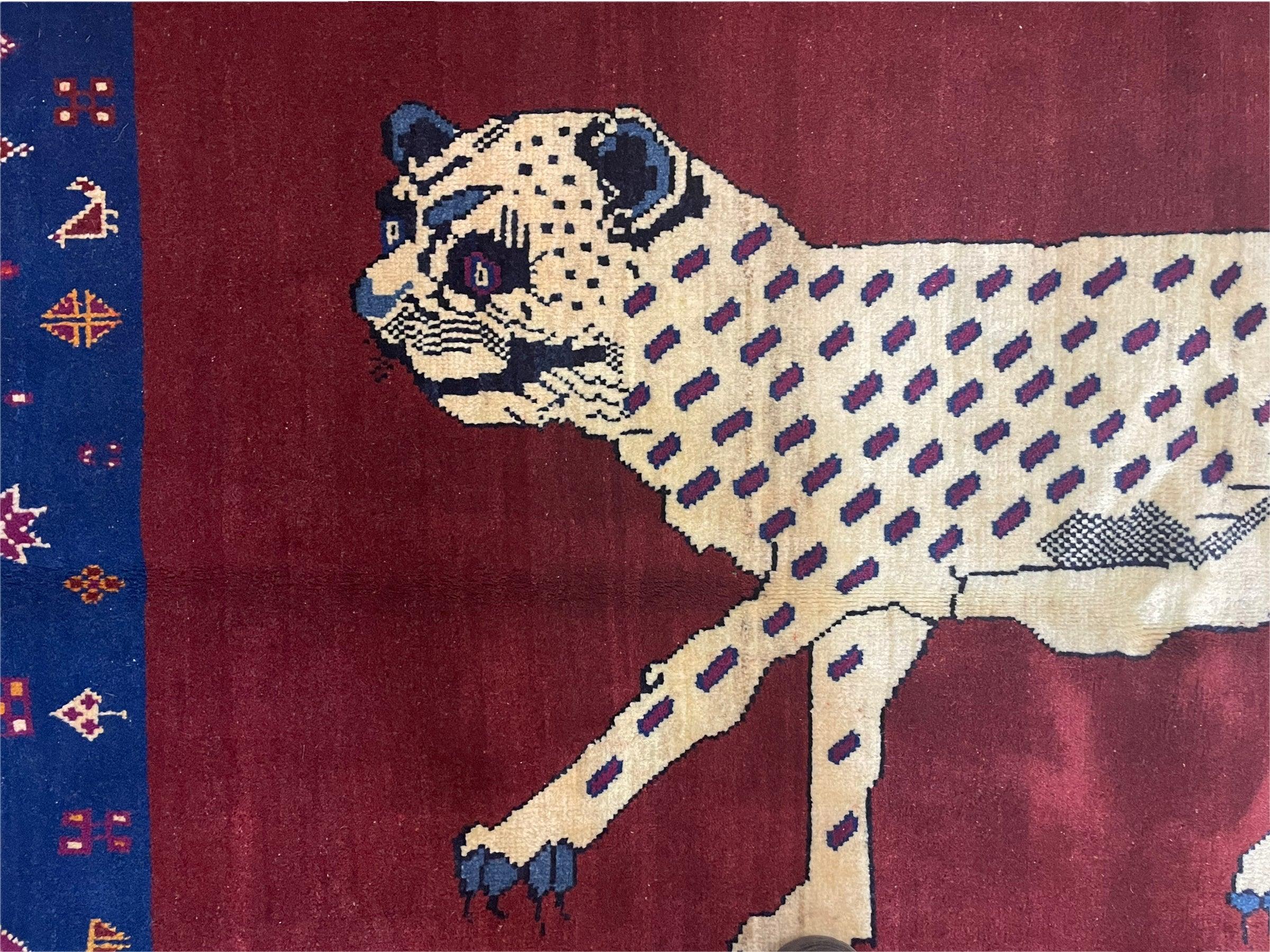 5 X 7 Handmade Zagros Wool Rug Snow White Panther Maroon Blue Organic Dyes