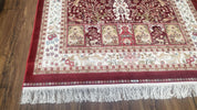 Silk Carpet 4x6 Dark Red & Cream, Tree of Life Rug, Animal Motifs, Birds Deer Rabbits, All Bamboo Silk, 4 x 6 Silk Area Rug