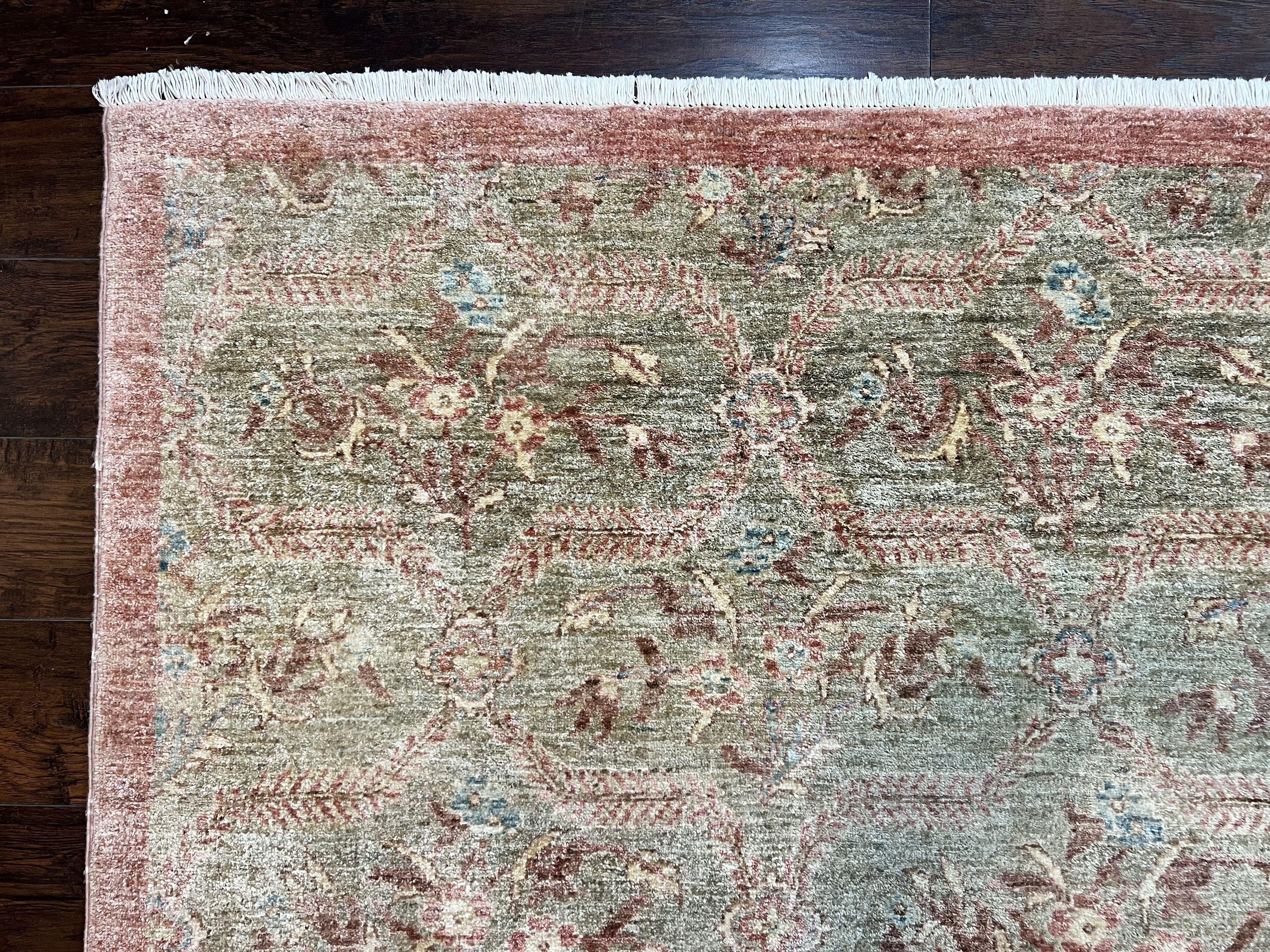 Large Modern Pakistani Rug 9x12, Handmade Wool Carpet, Peshawar Rug, Hand Knotted Oriental Rug, Contemporary, Floral, Light Green