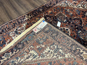 Heriz Rug 5.6 x 8, Geometric Medallion, Wool Oriental Carpet, Tribal Boho Rug, Red Navy Blue Cream, Belgium Power Loomed Rug, Medium Sized