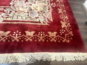 Palace Size Chinese Wool Rug 12x18, Red Art Deco Chinese Carving Carpet, Butterflies Flowers