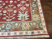 Indian Rug 10x14, Wool Hand Knotted Flatweave Carpet, Tree of Life, Red and Green