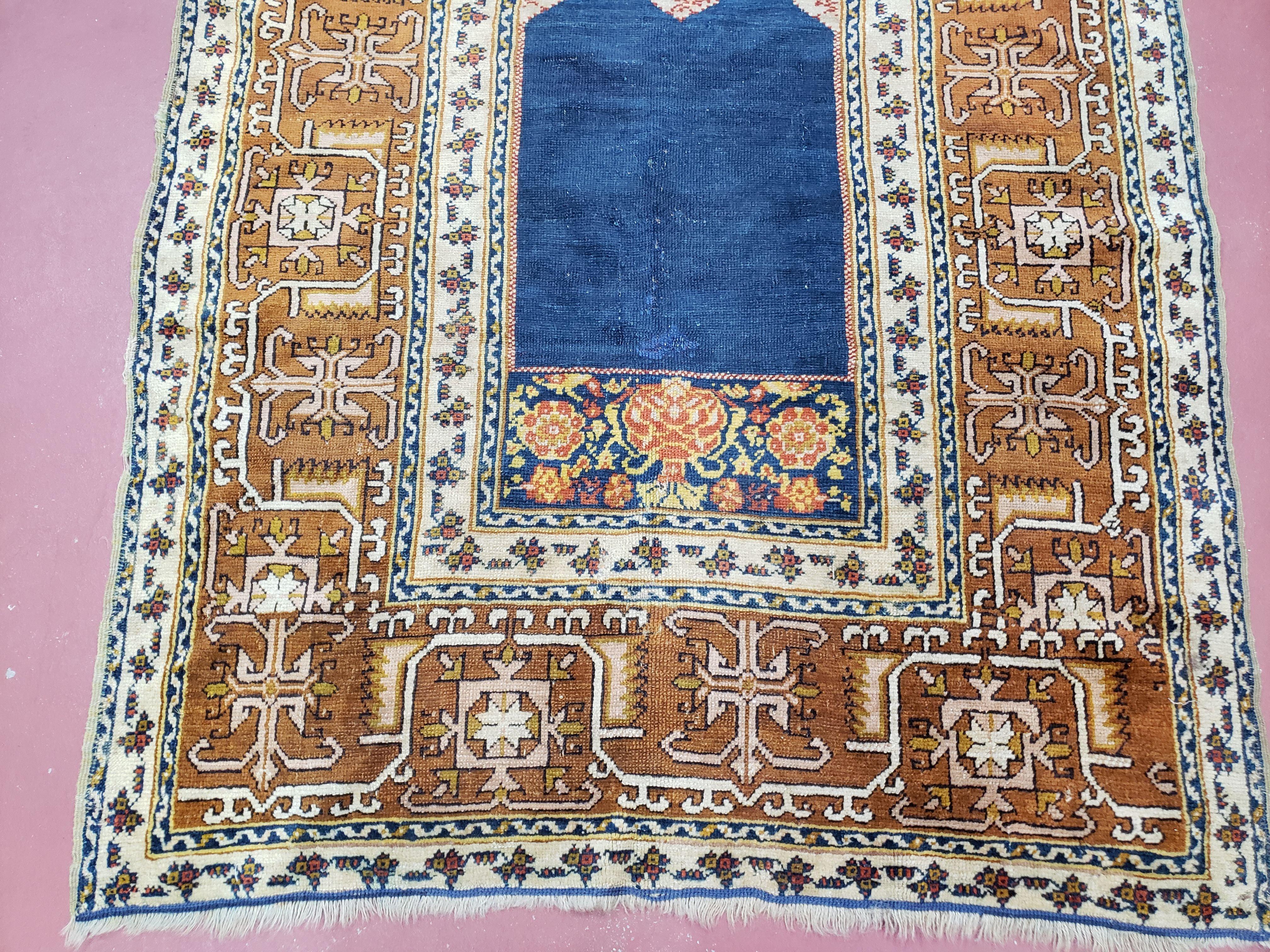 Antique Turkish Anatolian Ghiordes Prayer Rug, Twin Mihrabs, Rare Collectible Oriental Rug, Early 20th Century Prayer Rug, 3'9" x 5'2"