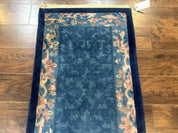 Blue Chinese Wool Rug 2.5 x 4, Peking Rug, Fete Rug, Semi Antique Chinese Carpet