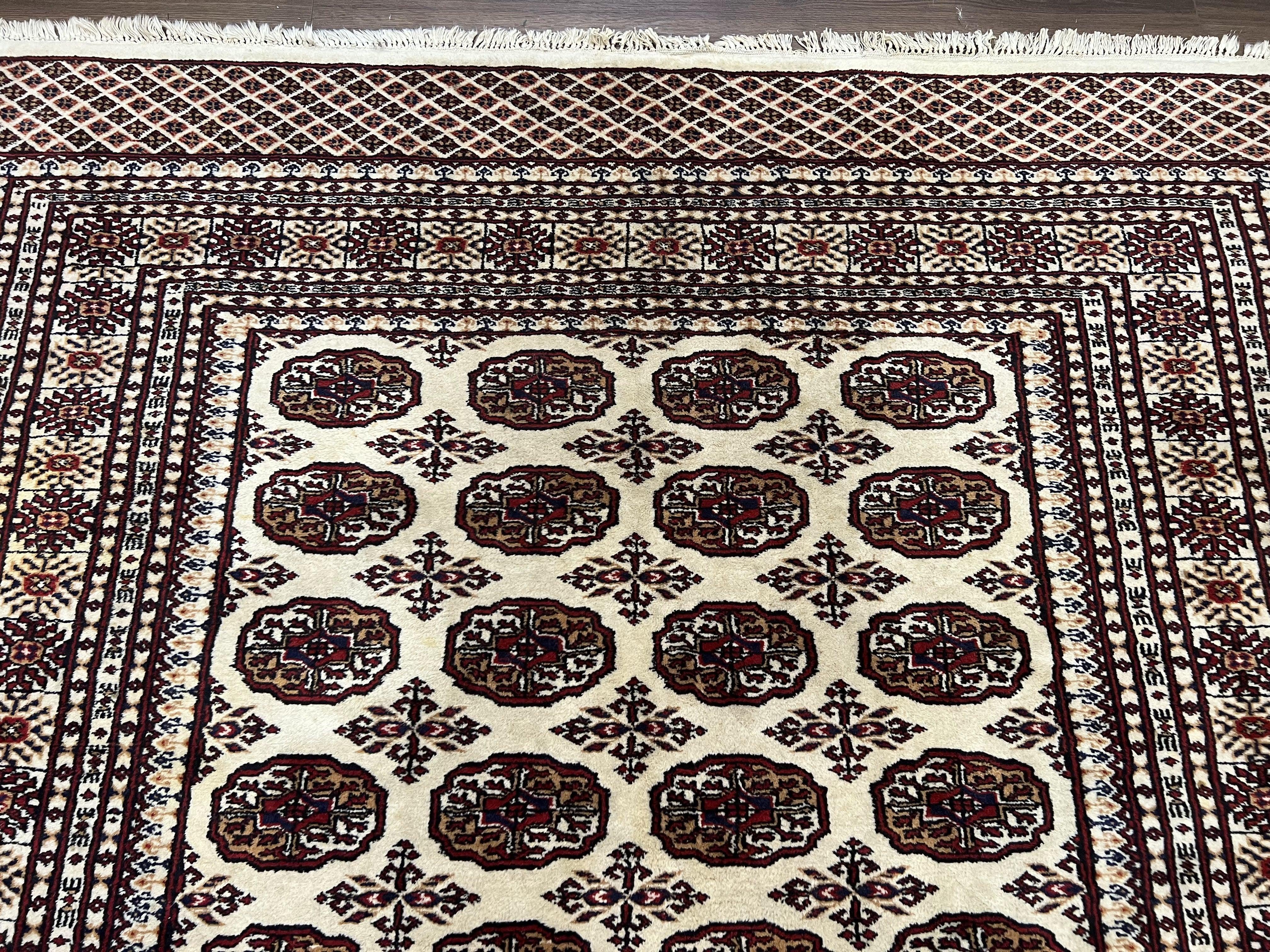 Pakistani Turkoman Rug 6x9, Cream and Red Hand Knotted Wool Oriental Carpet, Yamud Rug, Tribal Rug 6 x 9, Bohemian Area Rug, Bokhara Rug