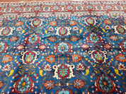 Rare Antique Persian Veramin Carpet, Mina-Khani Pattern, Blue, Red, Ivory, 7x11 ft, Hand-Knotted, Wool