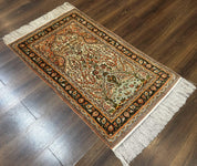 Exceptional Silk Rug 2.6 x 4, Very Fine 630 KPSI, Persian Vase Tree of Life Bird Pictorials, Handmade