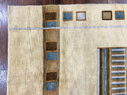 Tibetan Rug 5x8, Contemporary Rug 5 x 8 ft, Cream Brown Blue Hand-Knotted Wool w/ Silk Highlights Tibetan Carpet, Modern Rug