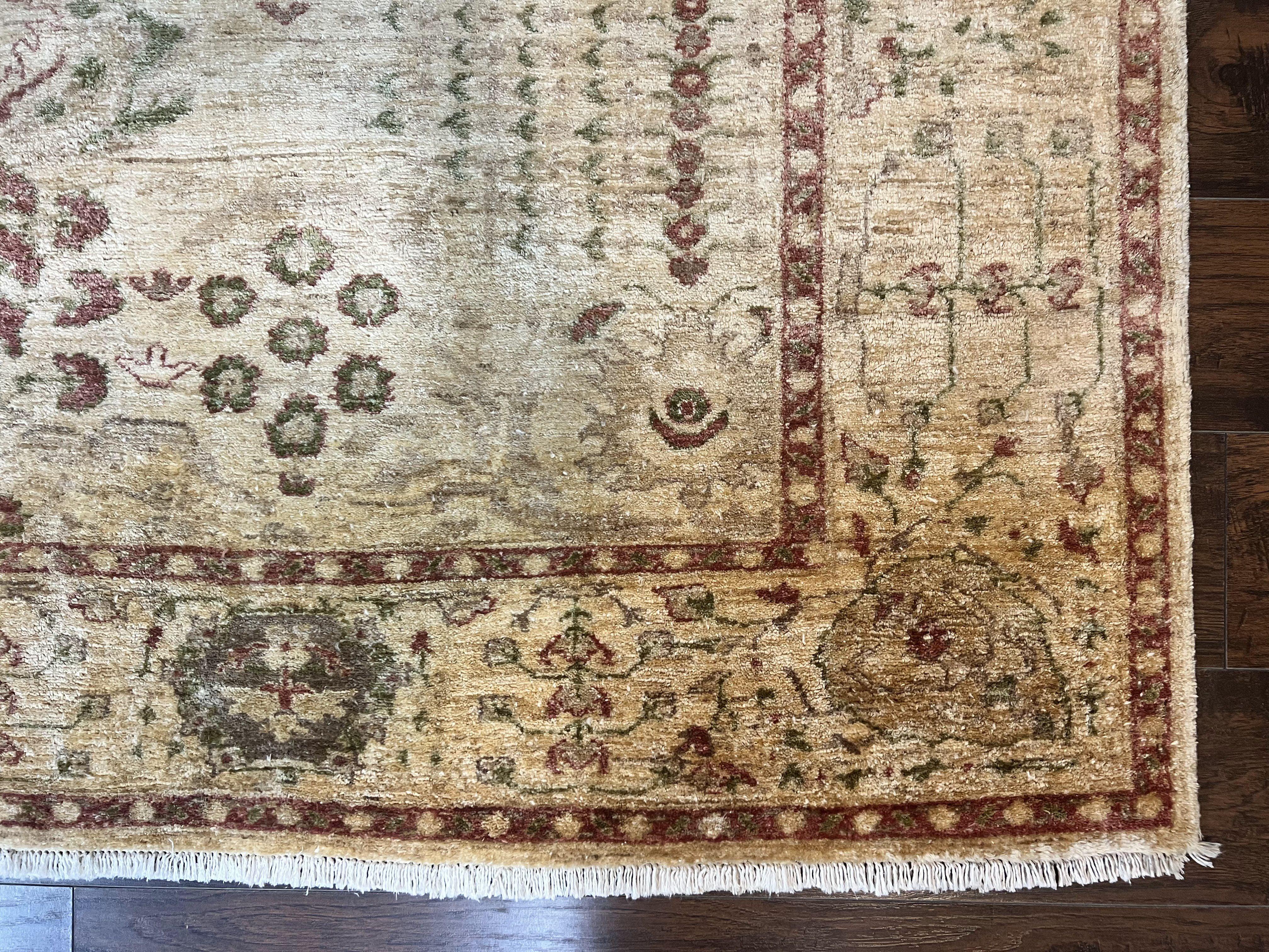 Pakistani Oushak Rug 6 x 9.6, Handmade Wool Peshawar Carpet, Farmhouse Rug