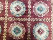 Nepalese Aubusson Panel Rug 6x9, Red & Ivory Soft Plush Tibetan Pile Rug, Wool Hand-Knotted Carpet, 6 x 9 Elegant Area Rug, Office Room Rug