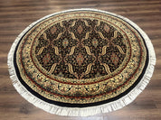 Round Indo Persian Rug 6x6, Indian Bidjar Rug, Navy Blue and Beige