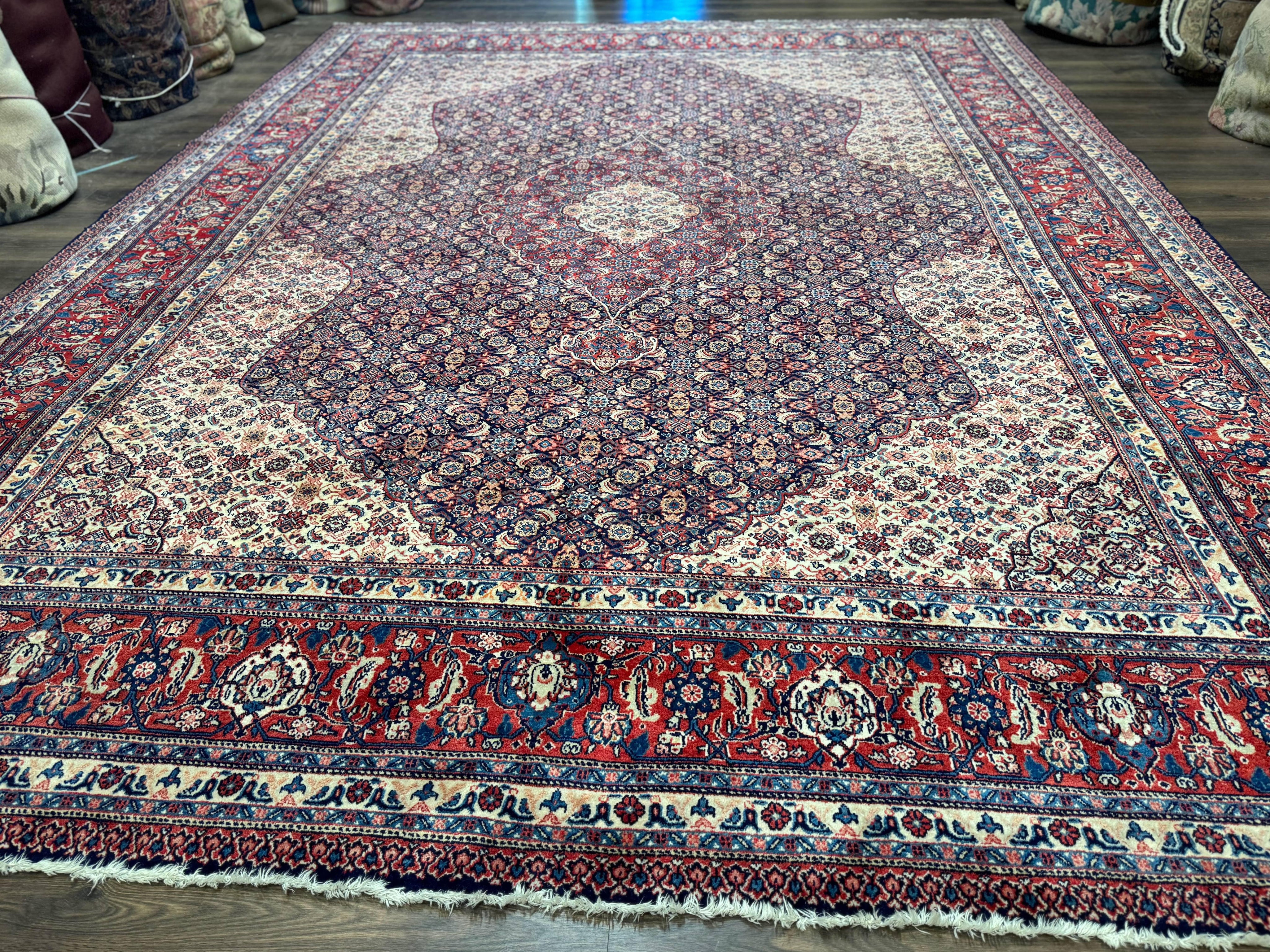 Persian Tabriz Rug 11x14 Navy Blue Herati Wool Carpet