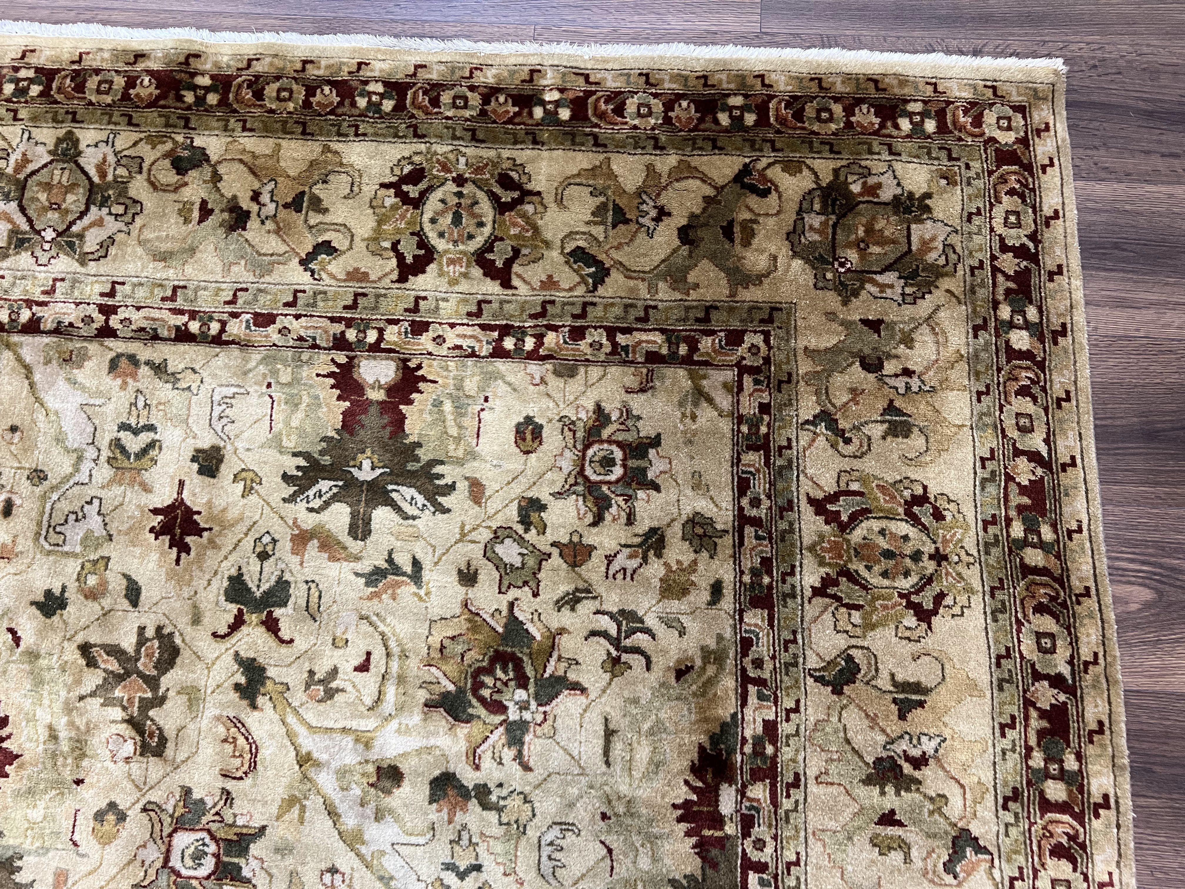 Indian Mahal Rug 8x10, Allover Floral Mahal Oriental Carpet 8 x 10, Handmade Hand Knotted Wool Rug, Indo Persian Area Rug, Tea-Washed Tan