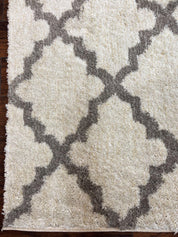 Modern Shag Rug, Ivory and Gray, Diamond Panel Design, Room Sized Area Rug