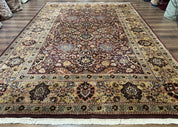 Indo Persian Rug 8x11, Eggplant & Tan, Allover Pattern, Wool Couristan Handmade Rug