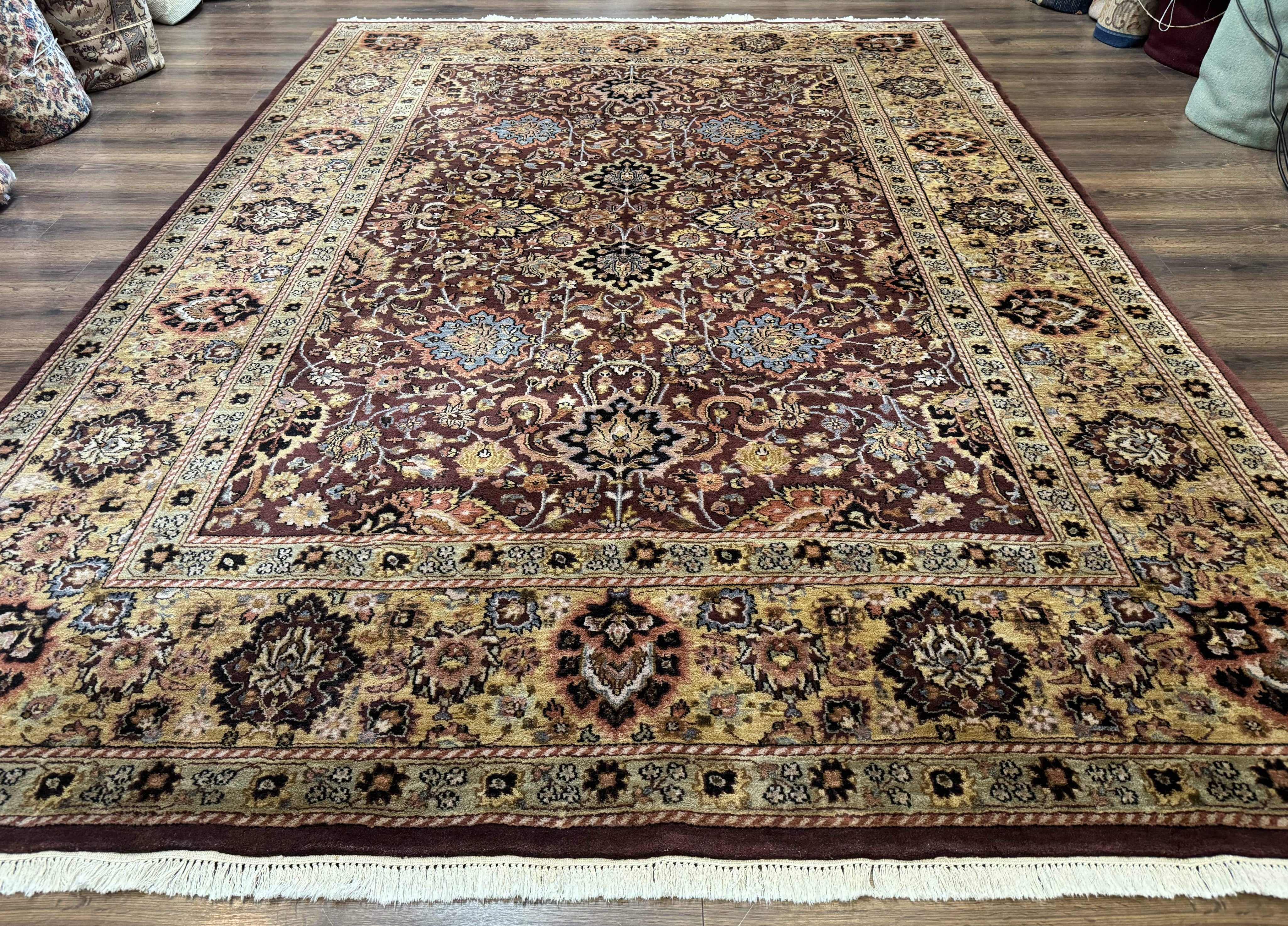 Indo Persian Rug 8x11, Eggplant & Tan, Allover Pattern, Wool Couristan Handmade Rug