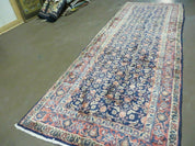 3'7" X 10' Antique Handmade India Floral Oriental Wool Runner Rug Organic Blue