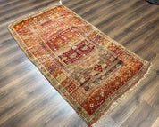 Antique Turkish Melas Rug 4x7, Tribal Geometric Unique Collectible Hand Knotted Wool Oriental Carpet, Rare 1920s Rug, Burnt Orange Red