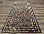 Antique Persian Wide Runner Rug 4x9, Kurdish Rug, Panel Design, Rainbow Border, Rare Tribal Rug