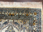 Silk Indian Kashmiri Rug 3x4, Very Fine 400 KPSI, Silk Prayer Rug, Handmade